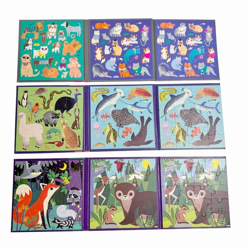 Lot of 3 Mudpuppy Tri-Fold Magnetic Puzzles Bundle 20-Piece Animals Travel